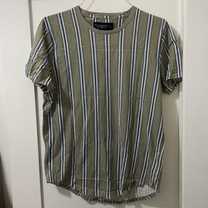 Green Abercrombie shirt with blue and white stripes